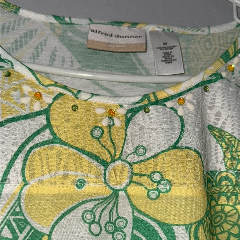 Alfred Dunner Green and Yellow Boxy Blouse 54 - Picture 3 of 6